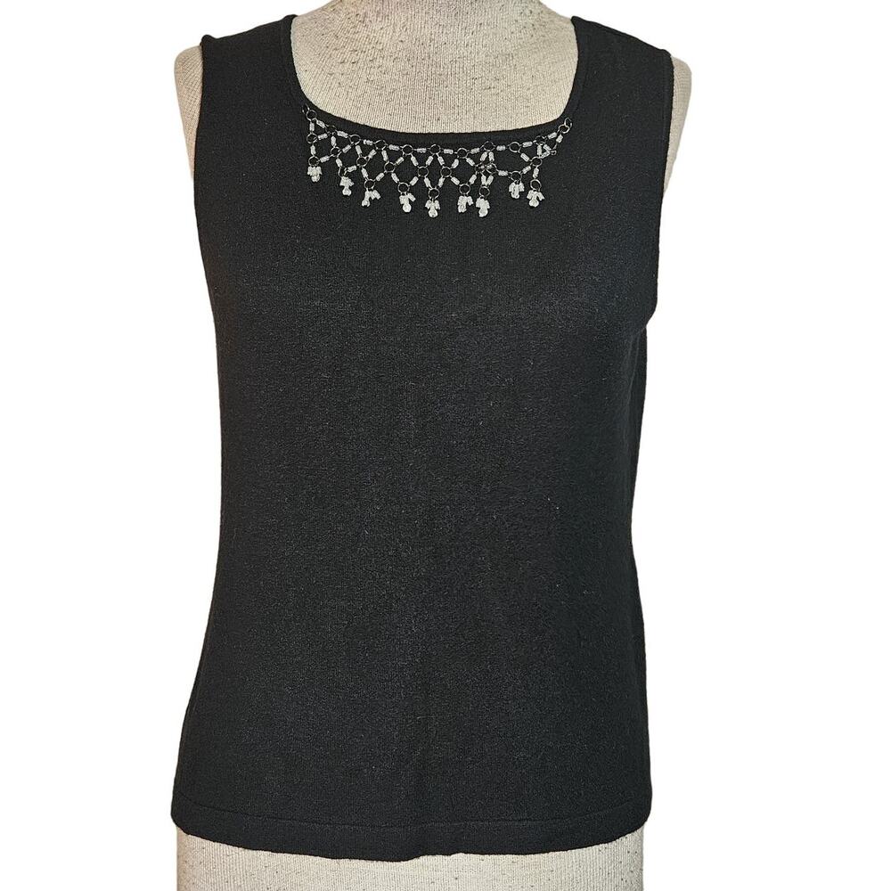 Black Sleeveless Beaded Sweater Size 12 Petite